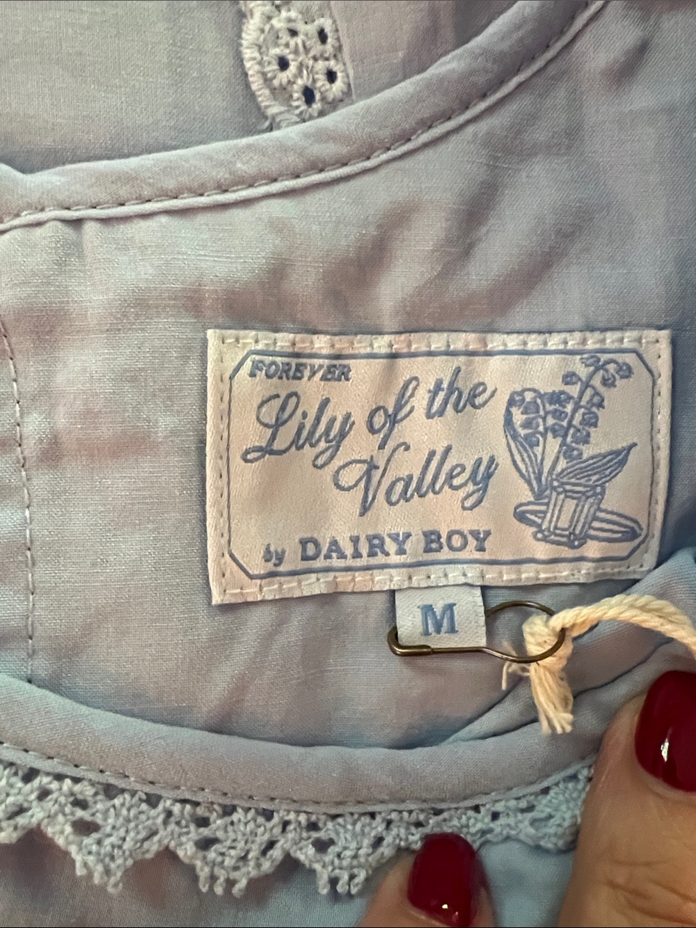 Dairy Boy Soft Blue Lily of The Valley Embroidered Babydoll Dress Size M NWT - Picture 5 of 8
